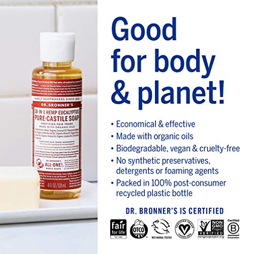Dr. Bronner's Pure-Castile Liquid Soap - Organic Oils, 18-in-1 Uses, Concentrated, Eucalyptus - 4oz