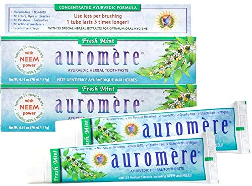 Auromere Freshmint Herbal Toothpaste - Whitens Teeth, Soothes Sensitivity - 4.16oz