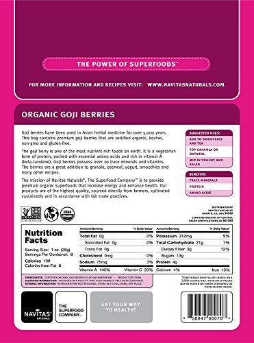 Navitas Naturals Organic Goji Berries - Antioxidant-Rich Snack, USDA Organic - 8oz (Pack of 2)