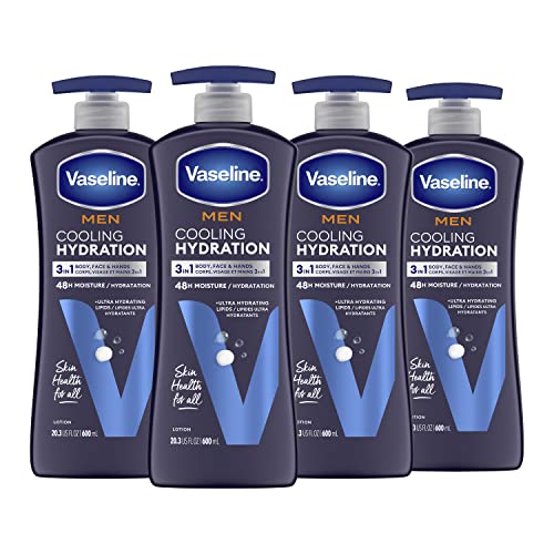 Vaseline Men Cooling Hydration Lotion - Refreshing Moisture, Ultra-Hydrating Lipids - 20.3oz, 4-Pack