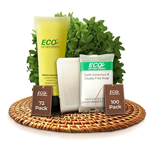 ECO Amenities Travel Size Toiletries Bundle - Natural Green Tea Soap & 2-in-1 Shampoo - 100 Bars