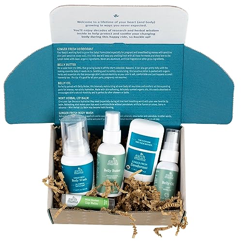 Earth Mama Skin Care Set - Organic Maternity Essentials, Safe for Mom & Baby - 5 Travel-Sized Items