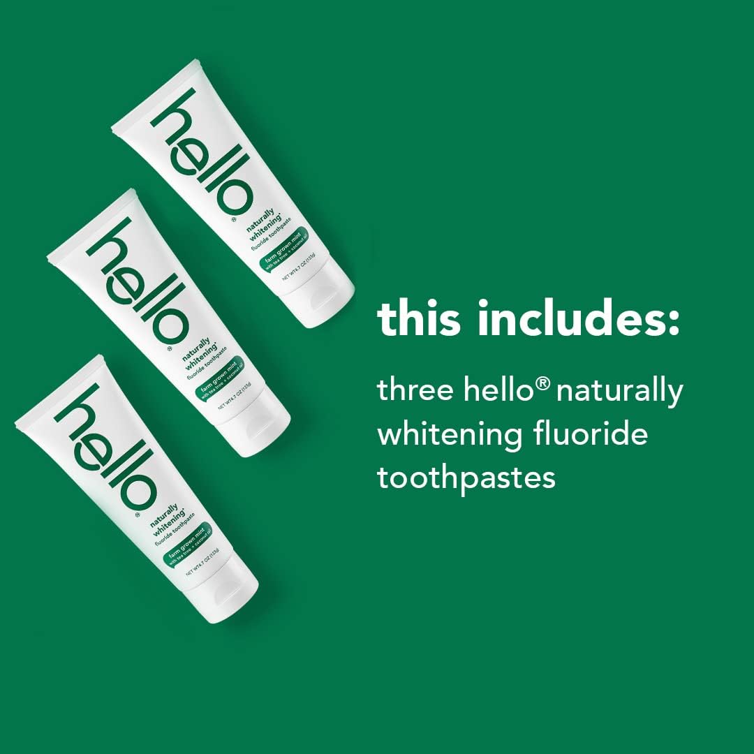 Hello Toothpaste - Naturally Whitens, Freshens Breath with Peppermint & Tea Tree Oil - 3 Pack, 4.7oz