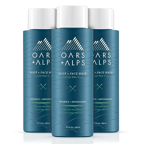 Oars + Alps Men's Body Wash - Hydrating, Antioxidant-Rich, Sulfate-Free, Alpine Tea Tree - 3 Pack