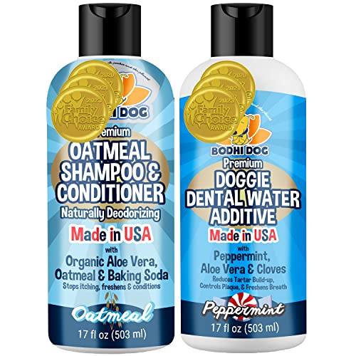 Bodhi Dog Oatmeal Shampoo & Peppermint Dental Additive - Soothes Skin, Freshens Breath - 17oz