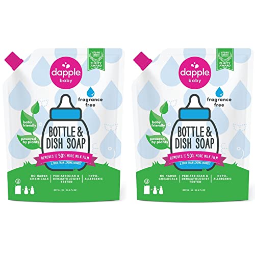 Dapple Baby Bottle Soap - Hypoallergenic, Plant-Powered Cleaning, Fragrance-Free - 34 Fl Oz (2-Pack)