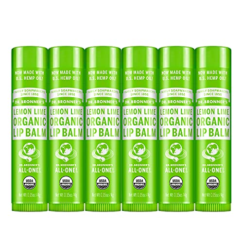 Dr. Bronner's Organic Lip Balm - Soothing Moisture with Beeswax & Jojoba Oil - Lemon Lime, 6-Pack