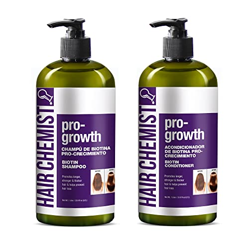 Hair Chemist Pro-Growth Shampoo & Conditioner Set - Strengthens Hair, Biotin Infused - 33.8oz Each