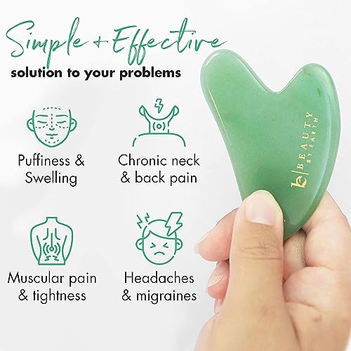 Beauty by Earth Jade Gua Sha - Facial Massage Tool for Tension Relief, Small Gift - 1 Piece