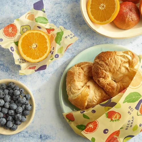 Bee's Wrap Reusable Beeswax Food Wraps - Natural Freshness, Organic Cotton, 3 Sizes