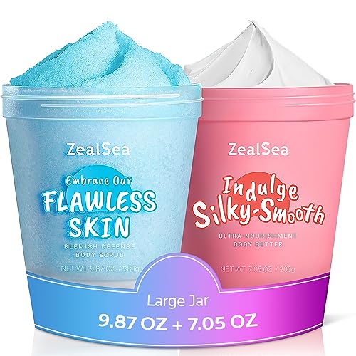 ZealSea Body Care Set - Dead Sea Salt Exfoliator & Coconut Shea Butter, Moisturizing Duo - 16.92oz