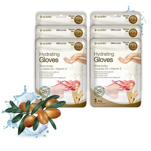 Epielle Moisturizing Gloves - Softens Dry Hands, Infused with Shea Butter & Jojoba Oil - 6pk