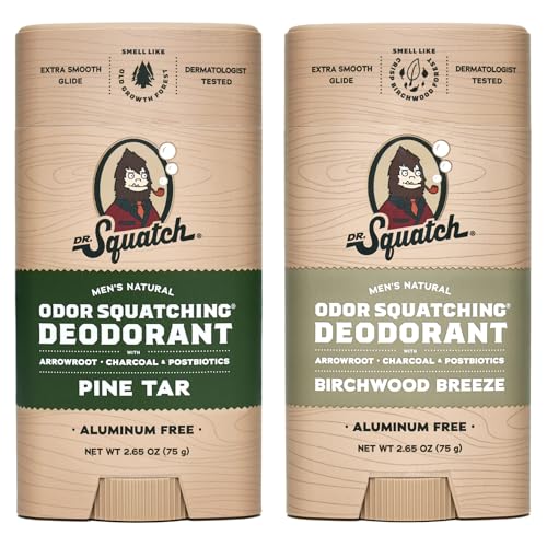 Dr. Squatch Natural Deodorant - Odor Protection with Pine Tar & Birchwood Breeze - 2 Pack