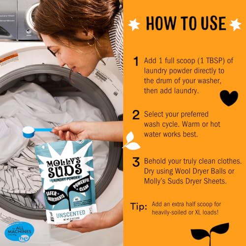 Molly's Suds Laundry Detergent - Plant-Based, Gentle on Sensitive Skin - 120 Loads, Citrus Grove