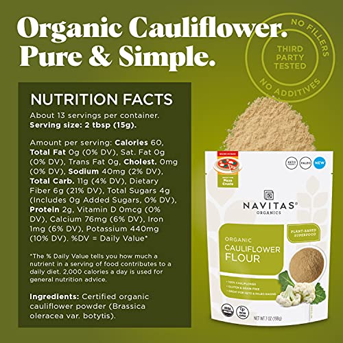 Navitas Organics Cauliflower Flour - Low Carb, Gluten-Free, Vegan - 7oz, 13 Servings