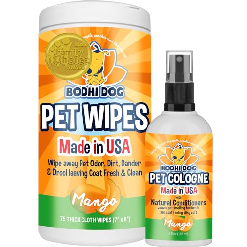 Bodhi Dog Pet Wipes & Cologne Set - Freshens Coat, Softens Fur, Natural Ingredients - 75ct + 4oz