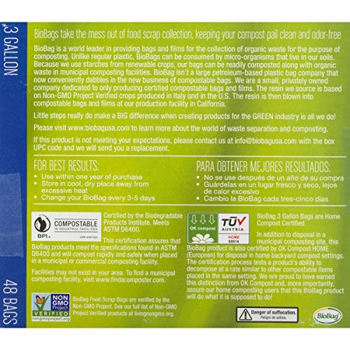 BioBag Compost Bag - 100% Certified Compostable, Fits Most Kitchen Bins - 3 Gallon, 576 Count