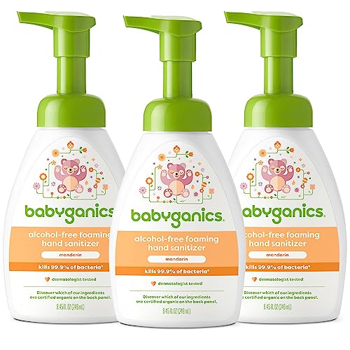 Babyganics Foaming Hand Sanitizer - Kills 99.9% Bacteria, Alcohol-Free, Mandarin - 8.45oz (3-Pack)