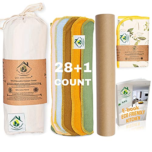 Reusable Paper Towels Roll - Highly Absorbent, Washable, Compostable - 29 Pack, 12x11in