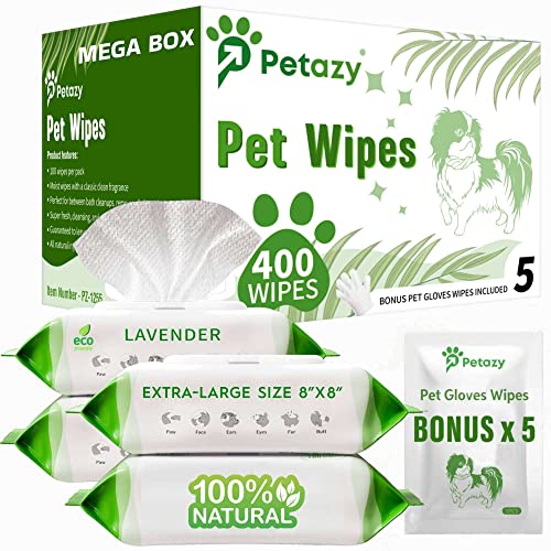 Petazy Organic Pet Wipes - Lavender Scented, Hypoallergenic, Extra Thick - 400 Count