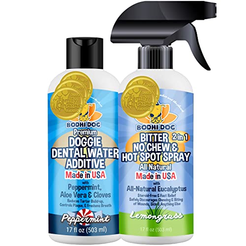 Bodhi Dog Bitter No Chew & Peppermint Dental Water Additive - Deters Chewing, Freshens Breath - 17oz