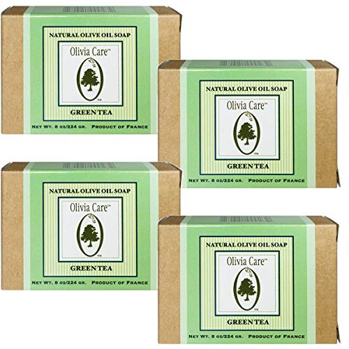 Olivia Care Green Tea Bar Soap - Hydrates & Deep Cleans, Organic Olive Oil, 4 Pack - 8oz
