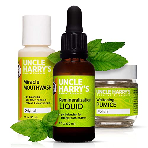 Uncle Harry's Dental Care Kit - Strengthen Enamel, Brighten Smile, Natural Ingredients - 3 Products