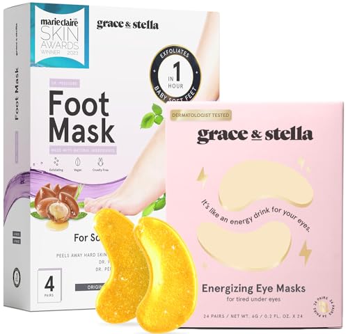 grace & stella Eye Mask & Foot Peel Bundle - Reduces Puffiness & Softens Feet - 24 Pairs + 4 Pairs