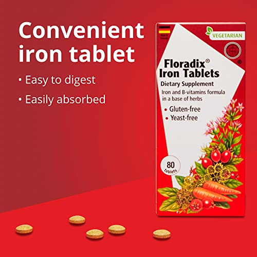 Floradix Iron Supplements - Natural Energy Support, Herbal Formula, Vegetarian - 80 Count