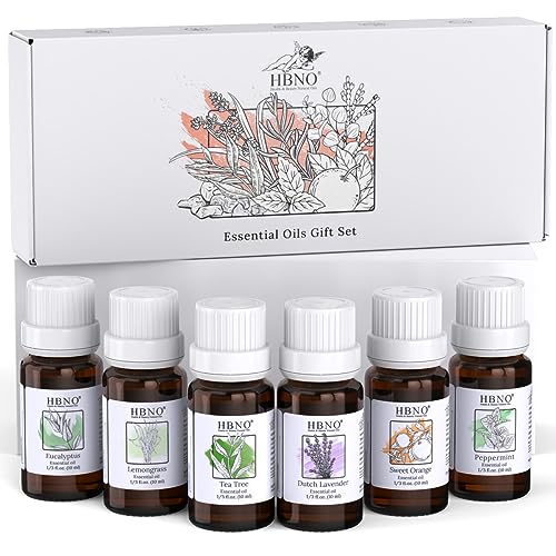 HBNO Essential Oils Set - Aromatherapy Starter Kit, Premium Quality - 10ml x 6 Bottles