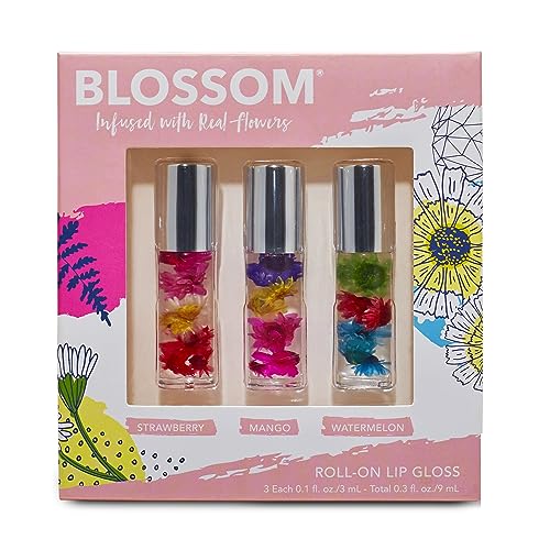 Blossom Scented Lip Gloss - Infused with Real Flowers, Moisturizing Shine - 3 Mini Set