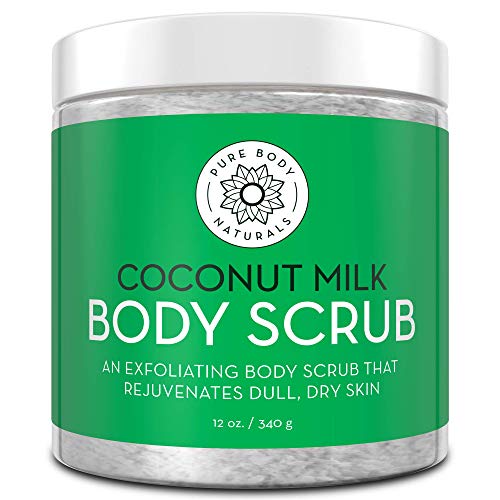 Pure Body Naturals Body Scrub - Hydrating Coconut Milk, Detoxifying Dead Sea Salt - 12oz