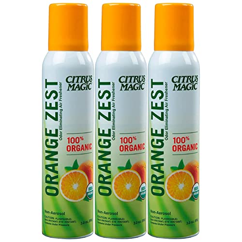 Citrus Magic Organic Air Freshener Spray - Odor Eliminator, Orange Zest, USDA Certified - 3-Pack