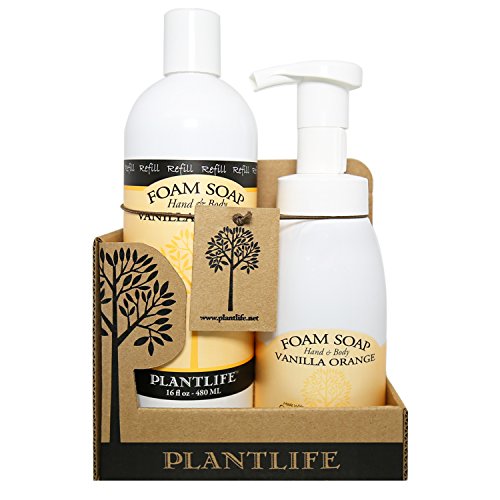 Plantlife Vanilla Orange Foam Soap - Gentle, Plant-Based Cleanser, Refillable Bottles - 8.5oz & 16oz