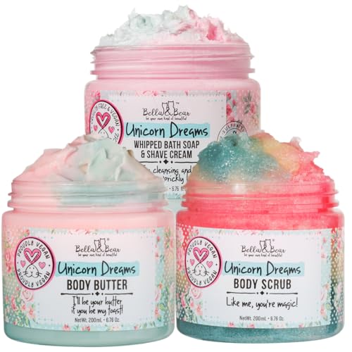 Bella & Bear Bath & Body Gift Set - Moisturizing, Vegan, Tropical Scent - Unicorn Dreams Bundle