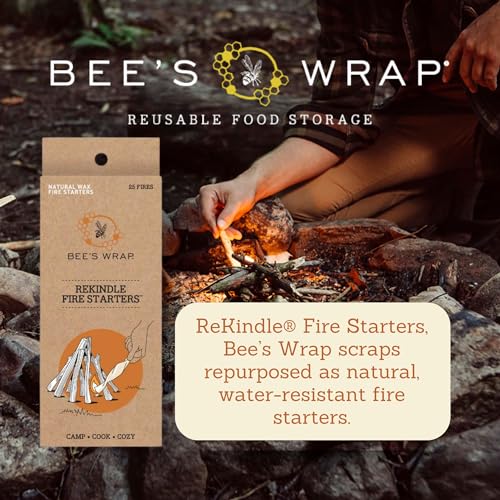 Bee's Wrap Outdoor Bundle - Reusable Food Wraps & Natural Fire Starters, 3 Pack, Honeycomb Print