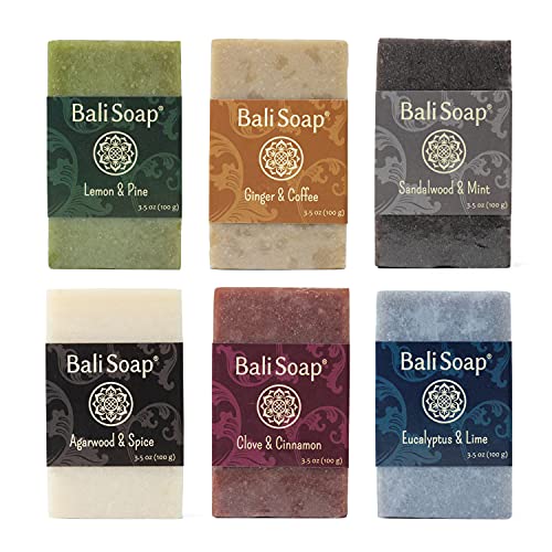 Bali Soap Natural Bar Soap Gift Set - Gentle Cleansing, Masculine Scents, 6 Variety Pack - 3.5oz