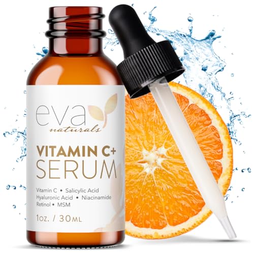 Eva Naturals Vitamin C Face Serum - Reduces Dark Spots & Wrinkles, Hydrating & Brightening - 1oz
