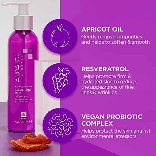 Andalou Naturals Face Wash - Hydrating Apricot Cleanser, Probiotics & Antioxidants - 6 Fl Oz