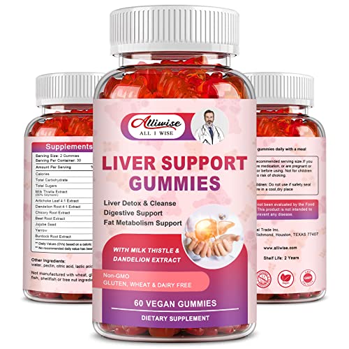 Alliwise Liver Support Gummies - Detox & Repair with Milk Thistle, Vegan, Berry Flavor - 60 Count