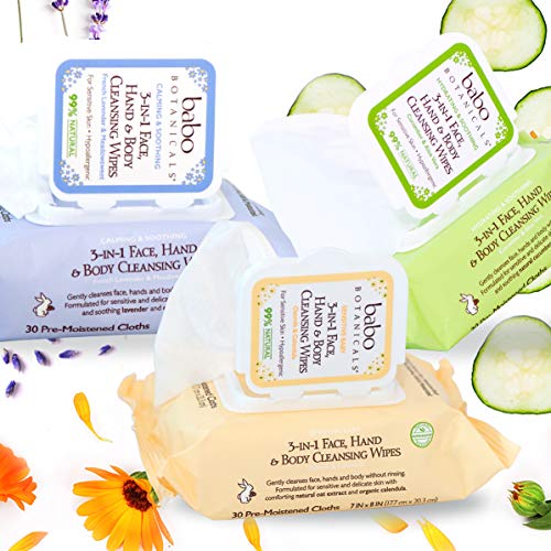Babo Botanicals 3-in-1 Cleansing Wipes - Gentle for Sensitive Skin with Cucumber & Aloe - 30 ct
