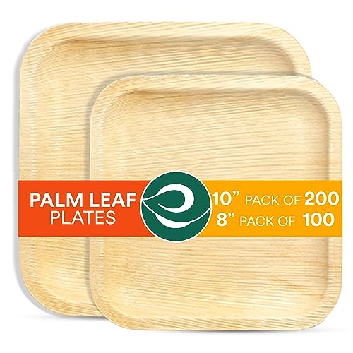 EcoSoul Dinnerware Set - Compostable Palm Leaf Plates, Sturdy & Leak Resistant - 300 Count