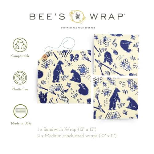 Bee's Wrap Back to School Bundle - Vegan Food Storage, Reusable Wraps & Bags, Assorted Sizes