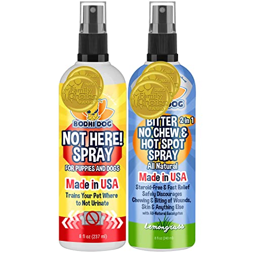 Bodhi Dog 2-in-1 No Chew & Hot Spot Spray Bundle - Safe, Natural Training Aid - 8oz Each