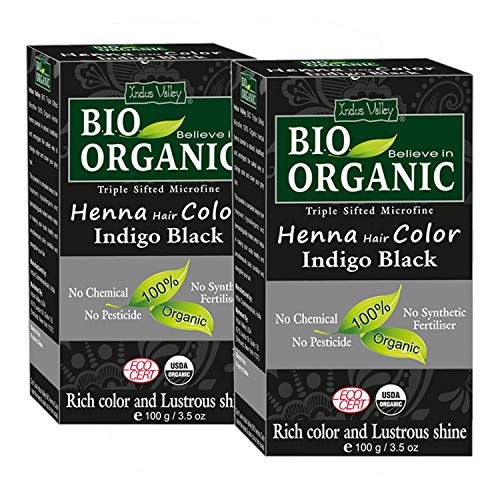 Indus Valley Bio Organic Henna Hair Color - 100% Gray Coverage, Vegan, USDA Organic - 100g Pack of 2