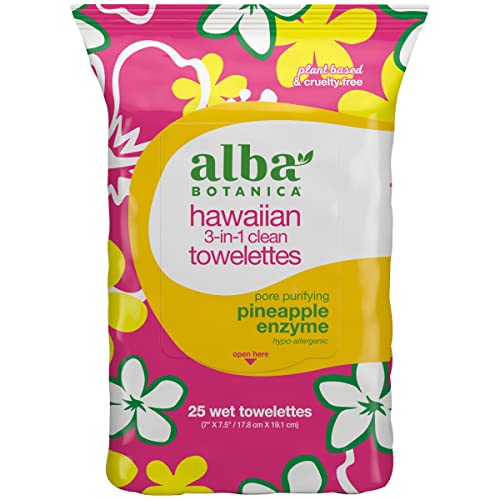 Alba Botanica Facial Cleansing Wipes - Deep Pore Purifying, Biodegradable, Pineapple - 25 Count