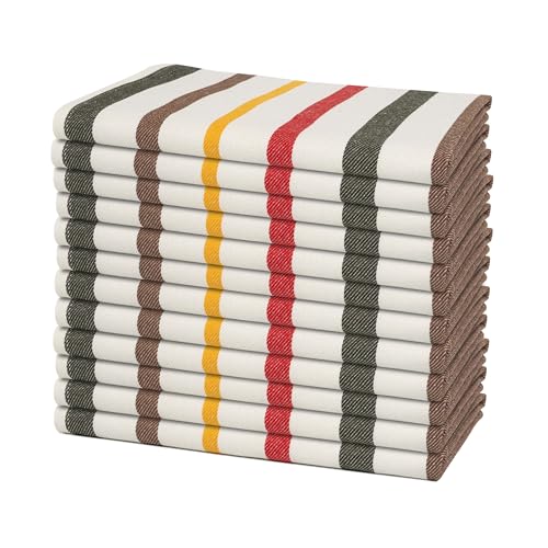 Organic Cotton Cloth Napkins - Highly Absorbent, Reusable, 12 Pack, 20"x20" Striped Design