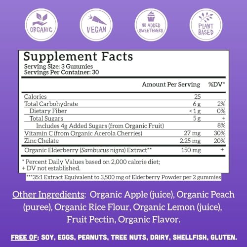 Llama Naturals Elderberry Gummies - Immune Support with Zinc & Vitamin C, Vegan - 90 Count