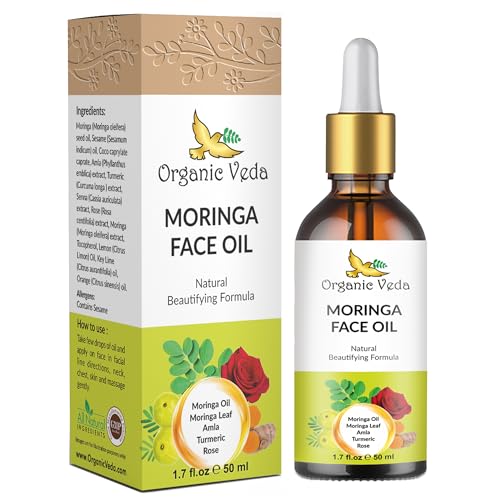 Organic Veda Moringa Face Oil - Anti-aging Moisturizer with Turmeric & Rose - 50ml