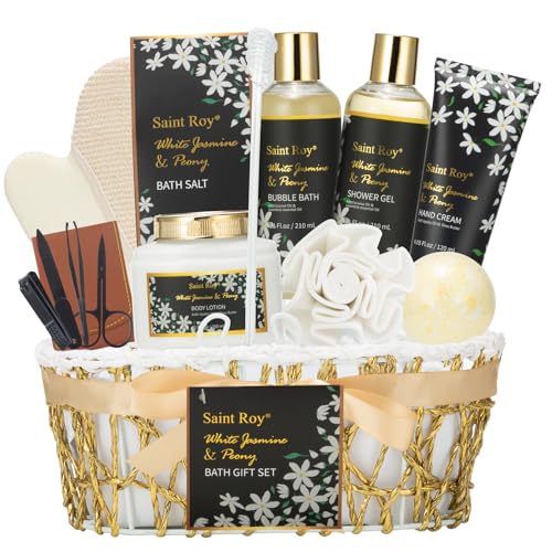 Jasmine & Peony Bath & Body Gift Set - Natural Hydration, 12-Piece Spa Kit - Luxury Basket